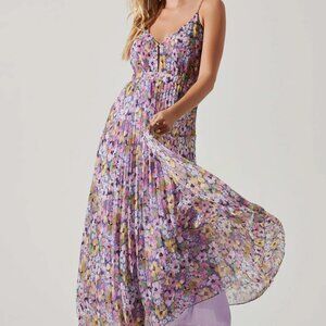 ASTR - Loralee Pleated Floral Maxi Dress, Size M